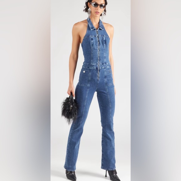 Guess Women's Halter Denim Overalls - Picture 1 of 16